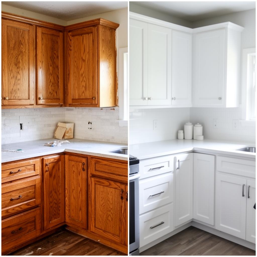 O&H Finishing before and after kitchen cabinet transformation